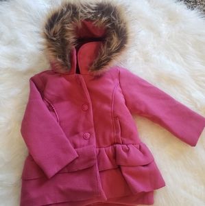 Toddlers Pink faux fur hooded coat